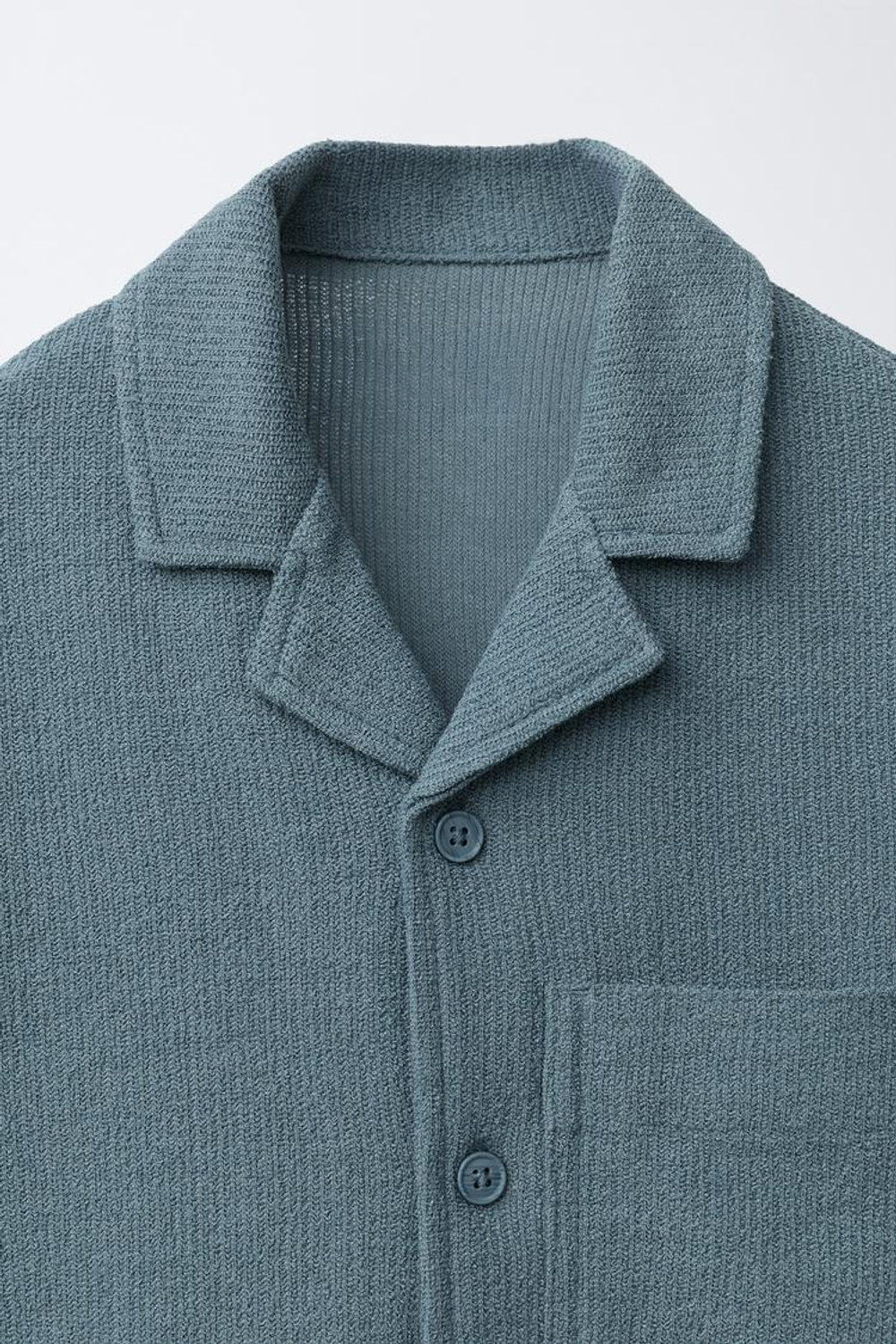 ZARA РУБАШКА С ОТЛОЖНЫМ ВОРОТНИКОМ, ЗЕЛЕНОВАТО-СИНИЙ