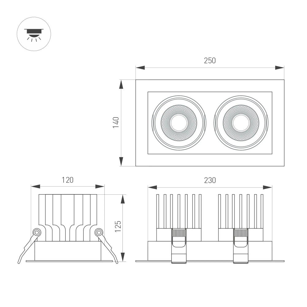 Светильник MS-VORTEX-BUILT-S250x140-2x30W Warm3000 (WH-WH, 50 deg, 230V) (Arlight, IP20 Металл, 5 лет) 042369