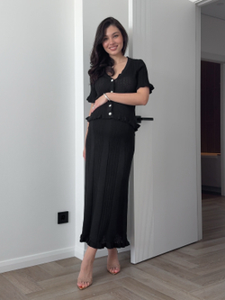 Комплект вязаный, ажурный, с рюшами, юбка и кардиган