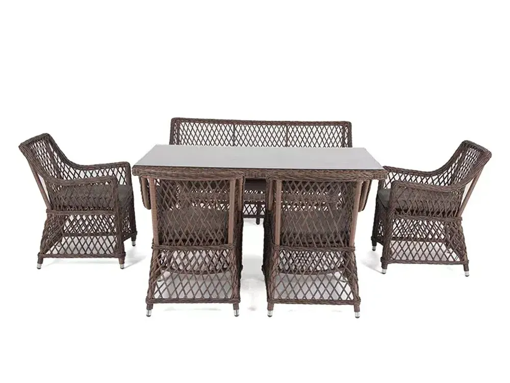 "Катания" обеденная группа плетеная на 6 персон, цвет коричневый