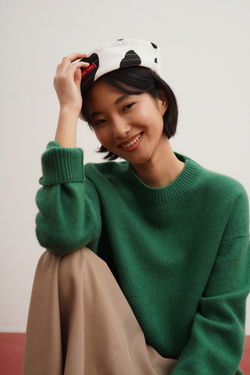 Панама Zoe из джинсы с принтом "Корова"