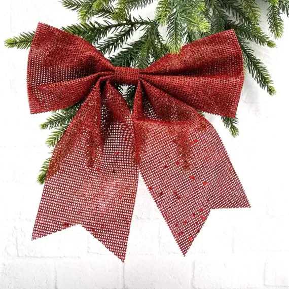 Бант Бриджит 20x24 см., 1 шт., красный с пайетками, Christmas DeLuxe (88107)