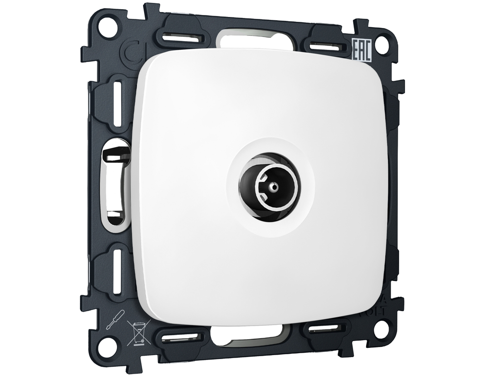 MO133030 Комплект механизма TV розетки проходной OMEGA Белый матовый 5-1000 MHz 4dB QUANT (OP1330, VM211)