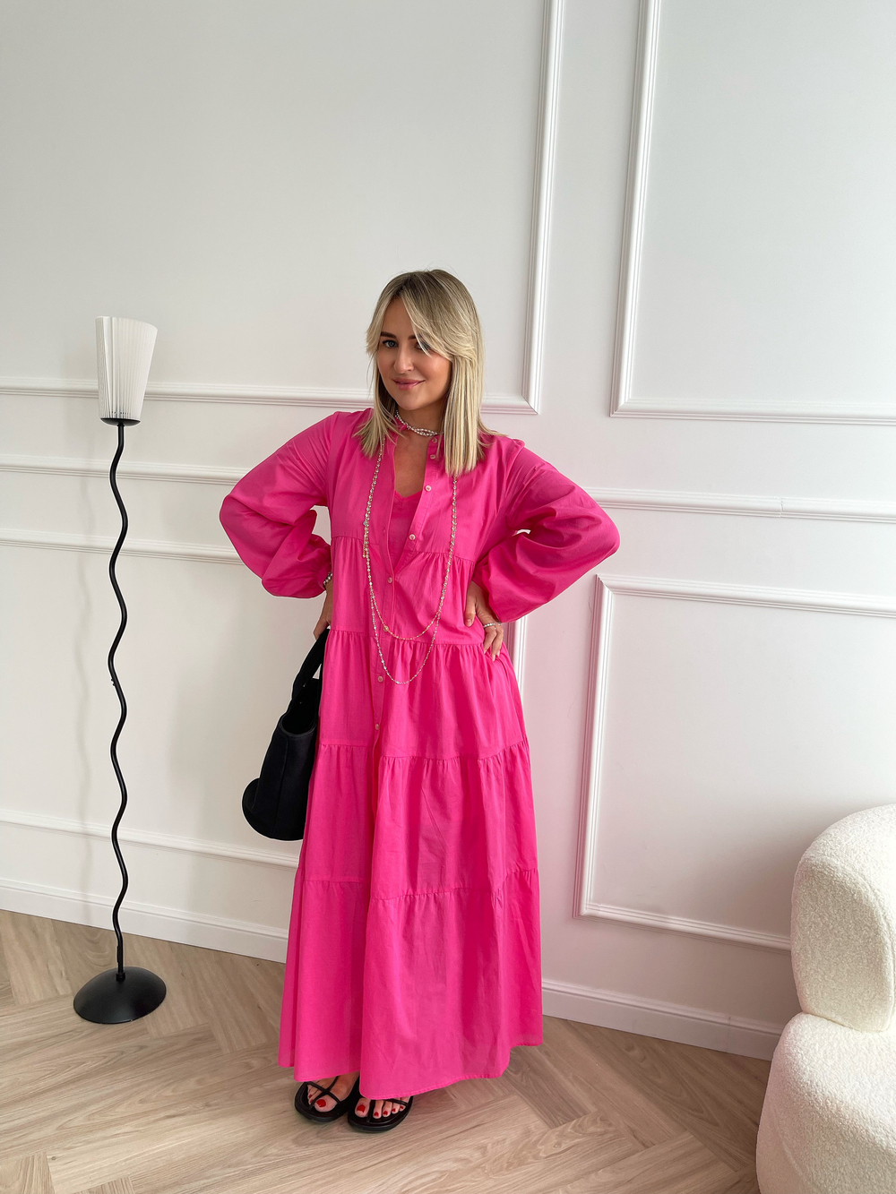 Лёгкое платье на пуговицах фуксия 2
