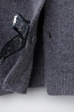 ZARA КАРДИГАН С V-ОБРАЗНЫМ ВЫРЕЗОМ, БАНТАМИ И БЛЕСТКАМИ, СЕРЫЙ