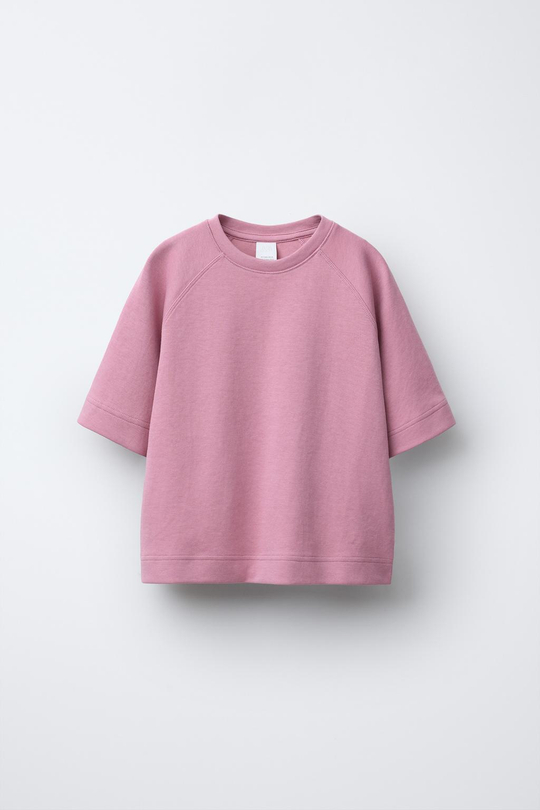 ZARA ОДНОТОННАЯ ФУТБОЛКА INTERLOCK, РОЗОВЫЙ