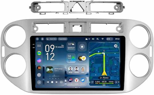Магнитола для Volkswagen Tiguan 1 2007-2011, Golf Plus (аварийка треугольная, рамка серебро) - Teyes CC4-PRO монитор 9.5" 2K QLED на Android 13, Быстрейшая, Snapdragon 778G, ИИ, CarPlay, DSP, 4G SIM-слот