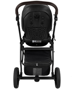 Детская коляска Roan Esso 2025 Кожа 3 в 1 с автокреслом Tutis Elo Lux Black ESSK/210/1 Black /Black/руч.Тем.коричневый