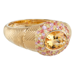 Кольцо с Цитрином, Розовыми, Желтыми и Оранжевыми Сапфирами, R0087-0/25