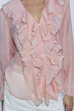 ZARA БЛУЗА С ВОЛАНАМИ — ZW COLLECTION, ПАСТЕЛЬНО-РОЗОВЫЙ
