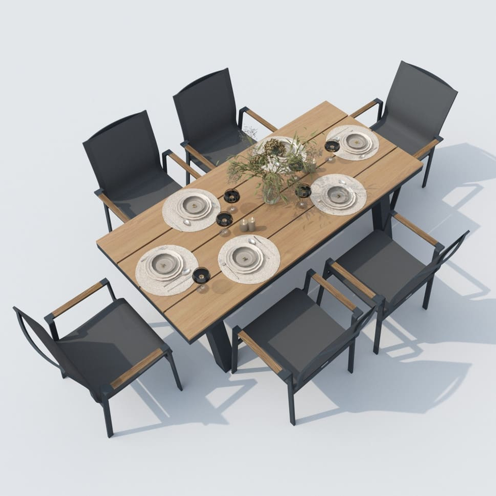 Обеденная группа Ideal Patio МИРРА СОЛА каркас карбон, стол поливуд 180, текстилен серый