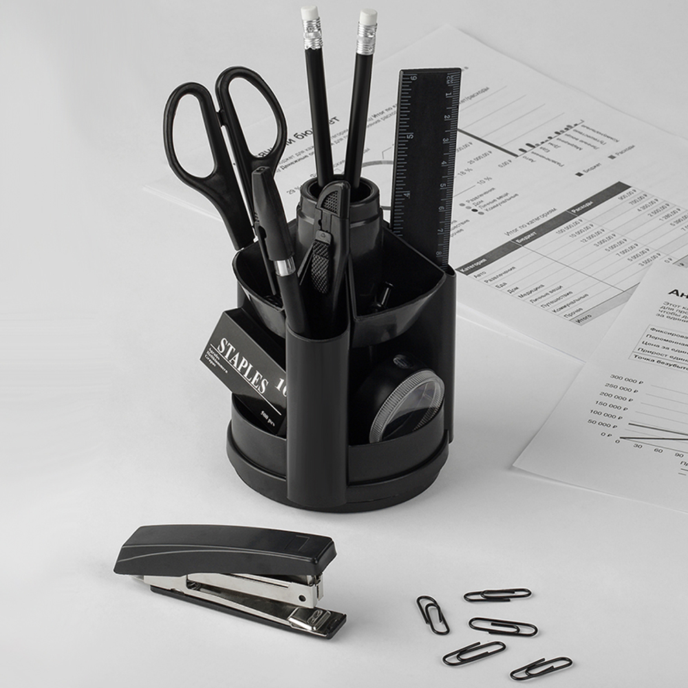 Настольный набор OfficeSpace "Минидеск", 11 предметов, вращающийся черный