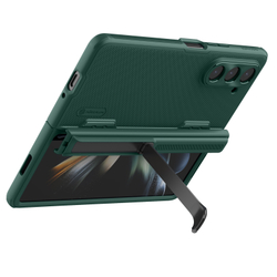 Чехол зеленого цвета (Deep Green) на Samsung Galaxy Z Fold 5 от Nillkin, серия Super Frosted Shield Fold-Bracket Version, версия со съемной подставкой