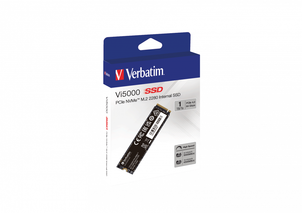 Внутренний накопитель Verbatim VI5000 M.2 SSD PCIe4 NVMe 1TB, R/W 5000/4500 МБ/с