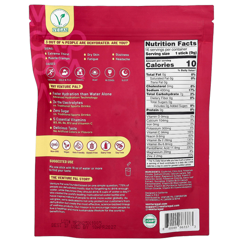 Venture Pal, Hydration Boost, смесь для приготовления электролитического напитка, маракуйя, 16 стик-пакетов по 9 г (0,32 унции)