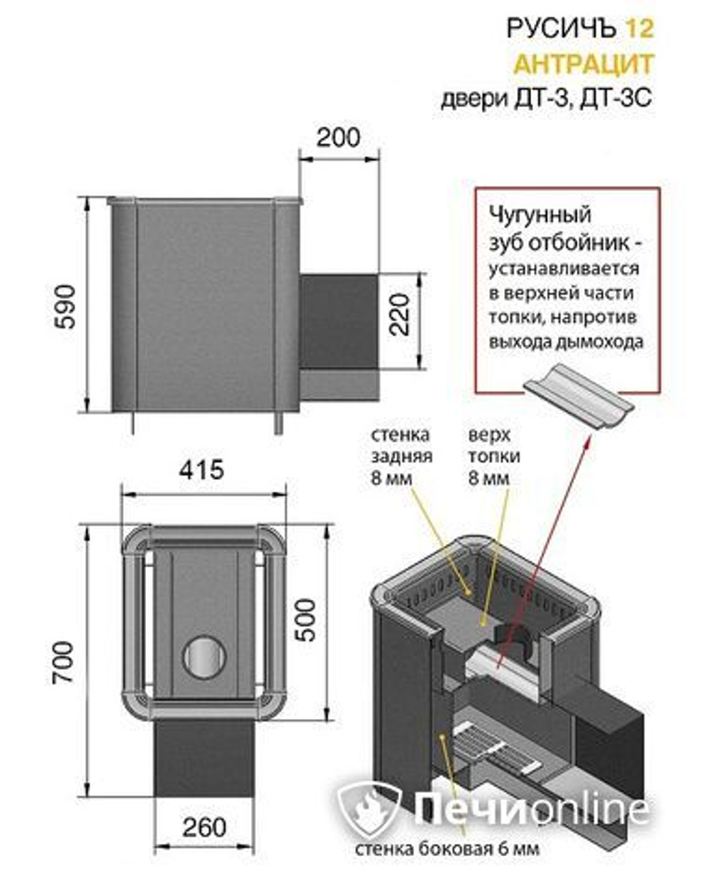 Печь для бани Везувий Русичъ Антрацит 12 (ДТ-3)