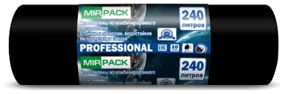 МЕШКИ Д/МУСОРА MIRPACK PROFESSIONAL 240Л 35 МКМ ЧЕРНЫЕ 10ШТ