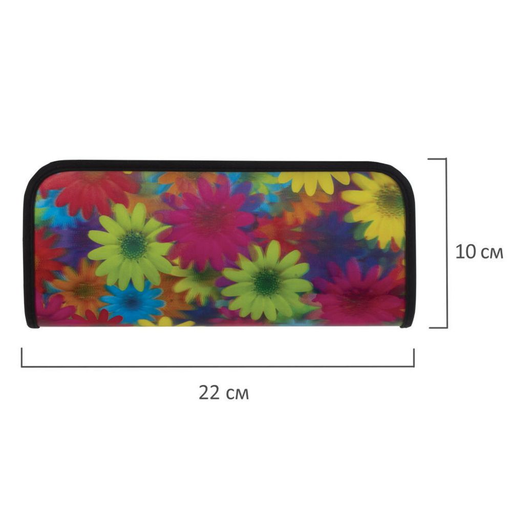 Пенал-косметичка BRAUBERG, с эффектом 3D, пластик, "Цветы", 22х10х5 см, 227301