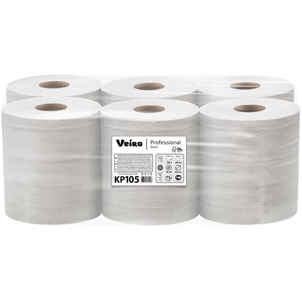Полотенца бумажные в рулоне Veiro Professional Basic KP105 1-х слойные 300 м 1/6