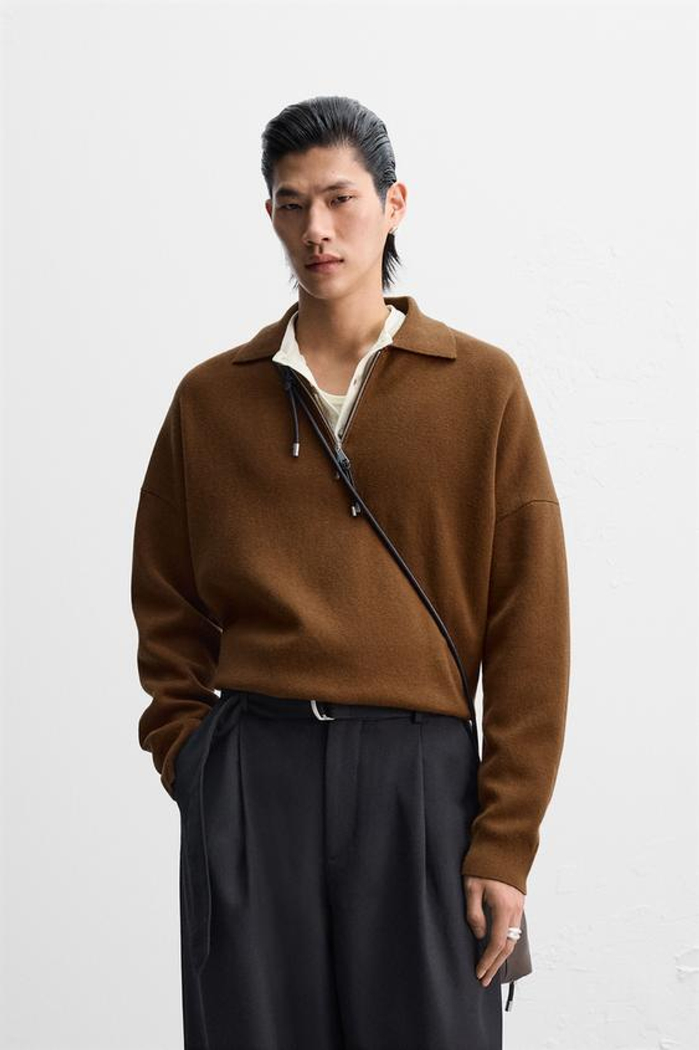 ZARA X NANUSHKA СВИТЕР -ПОЛО НА МОЛНИИ, КОРИЧНЕВЫЙ