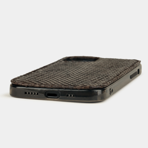 Накладка для iPhone 12/12Pro из кожи питона, темно-коричневого цвета