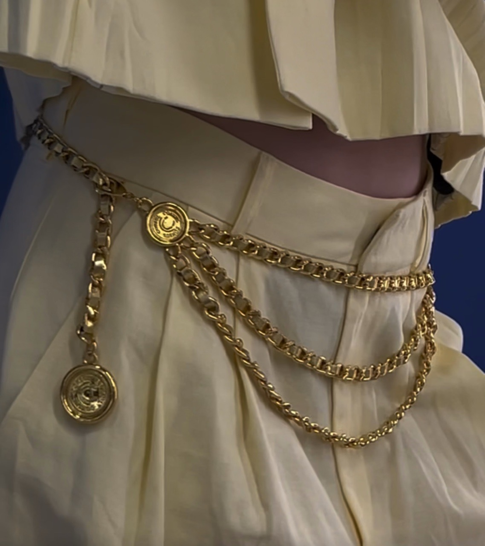 Пояс цепочка с кожаной вставкой