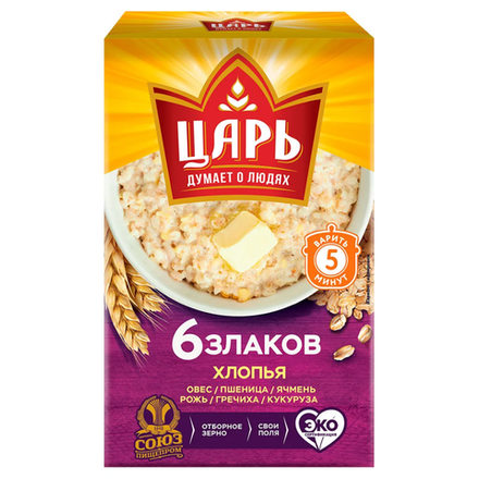 Хлопья 6 злаков Царь без варки 400 гр