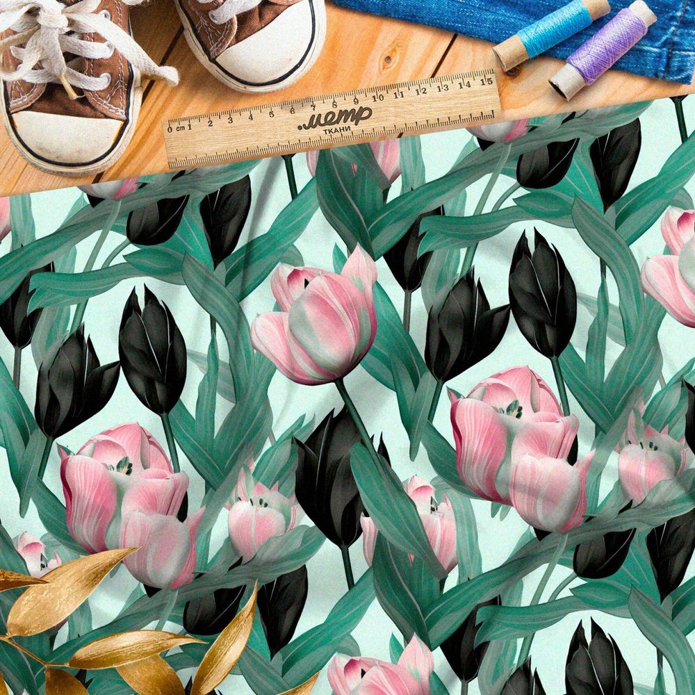 Ткань премиум таффета чередующиеся тюльпаны