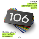 Номер на дверь квартиры 106, табличка на дверь для офиса, кабинета, аудитории, склада, черная 120х70 мм, Айдентика Технолоджи
