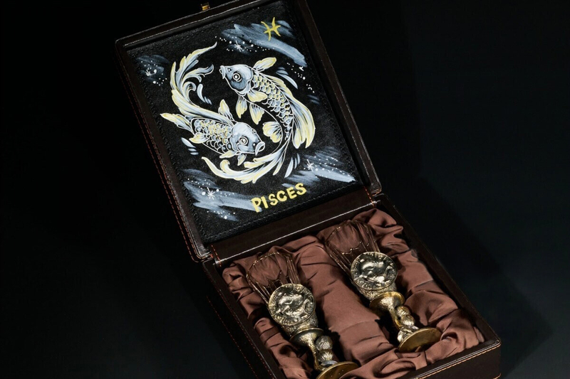 Набор лафитников для водки «Знаки Зодиака Рыбы» 2 шт. в подарочном футляре c художественным оформлением