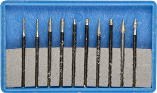 Набор ЗУБР: Мини-насадки с алмазным напылением в пластиковом боксе, P=180, хвостовик d=3мм, 10 предметов