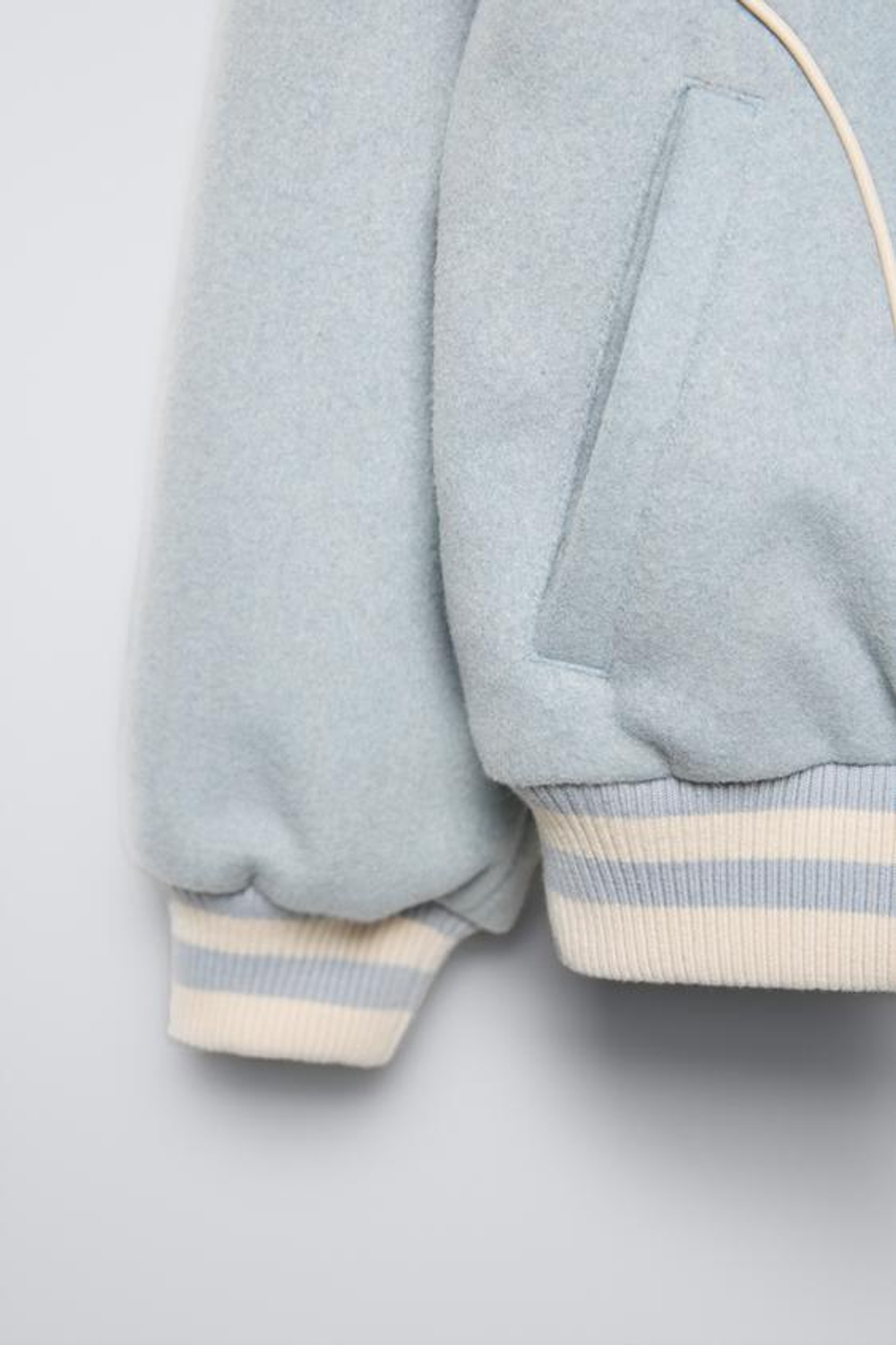 ZARA СТЕГАНАЯ КУРТКА-БОМБЕР В СТИЛЕ ПРЕППИ, НЕБЕСНО-ГОЛУБОЙ