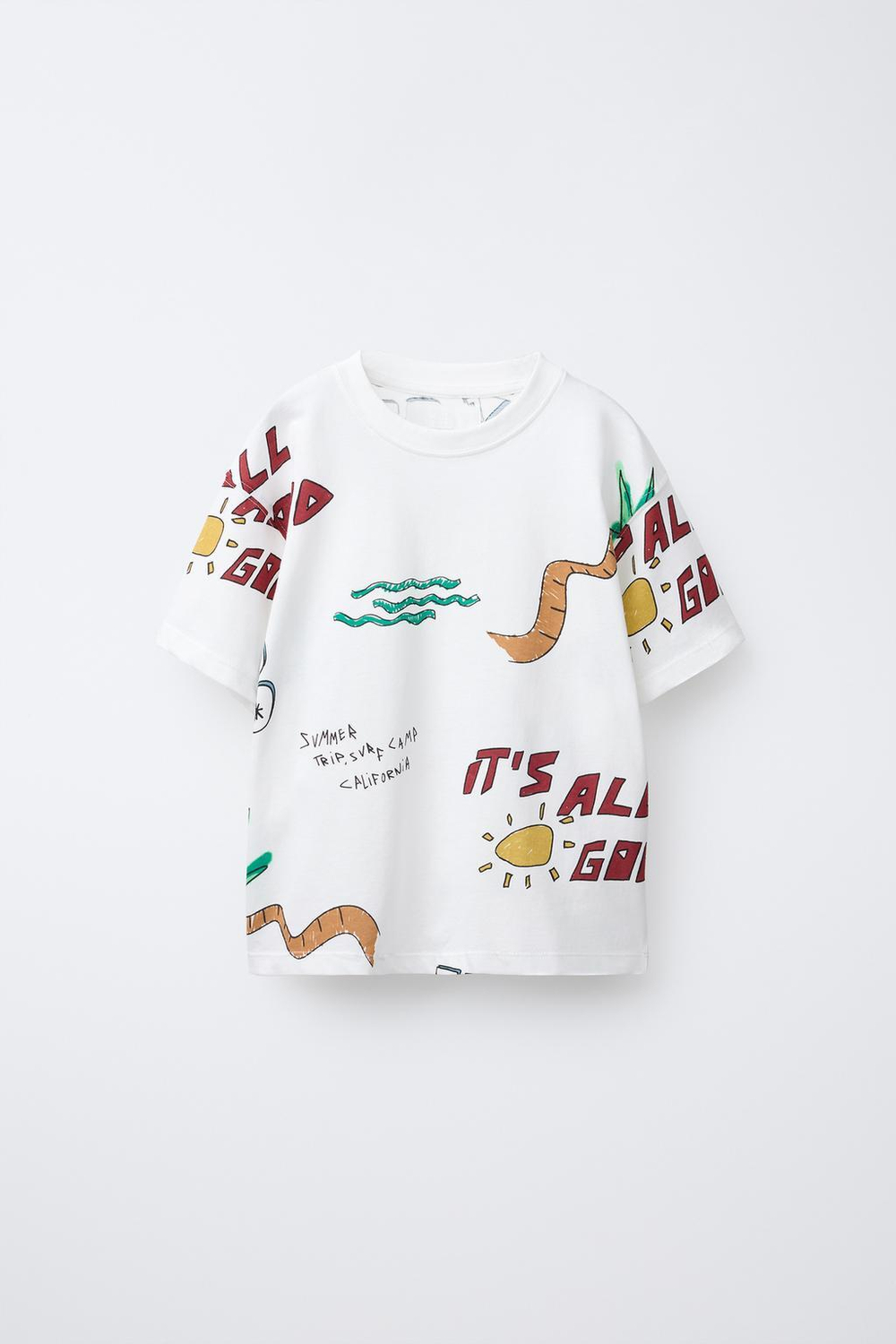 ZARA ФУТБОЛКА С ПРИНТОМ, БЕЛЫЙ