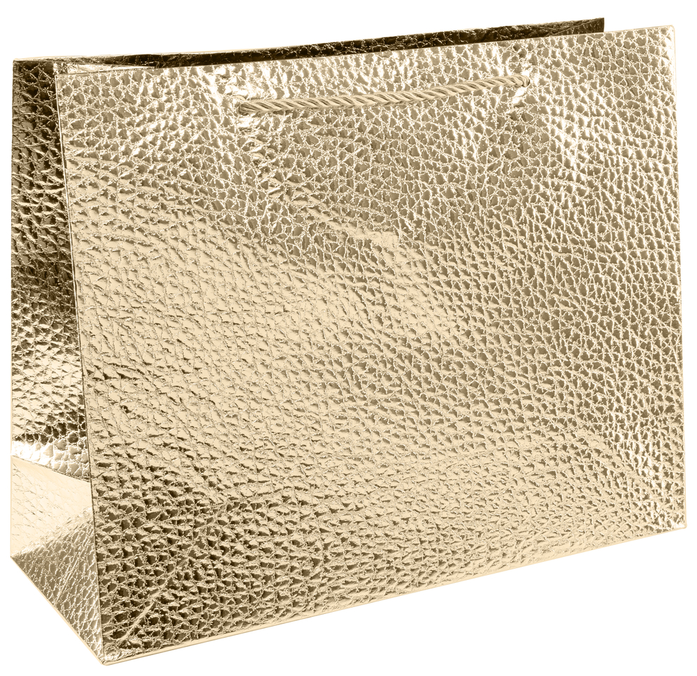 Пакет подарочный, 210гр, Текстура кожи, Золото, Металлик, 26*32*10 см, 1 шт.