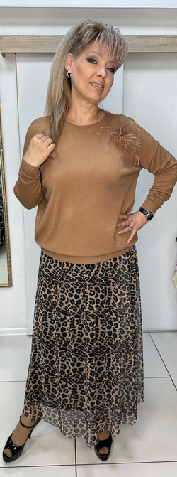 Итальянская двойная юбка на мягком поясе под леопард