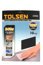 Шлифлист на бумажной основе водостойкий TOLSEN P240 SIC, 230х280мм 10шт. 32408