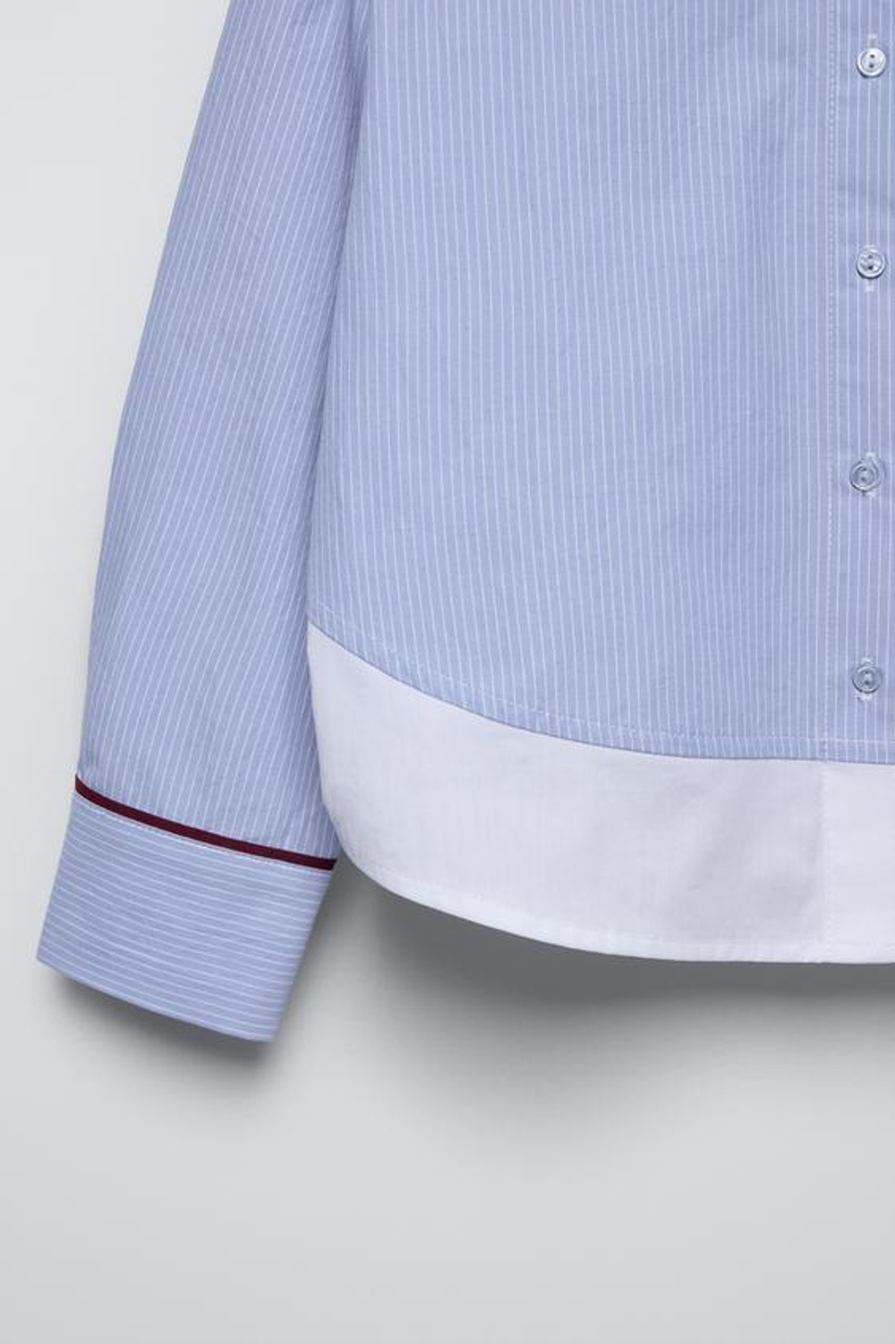 ZARA РУБАШКА В КОНТРАСТНУЮ ПОЛОСКУ С КАРМАНОМ, ГОЛУБОЙ