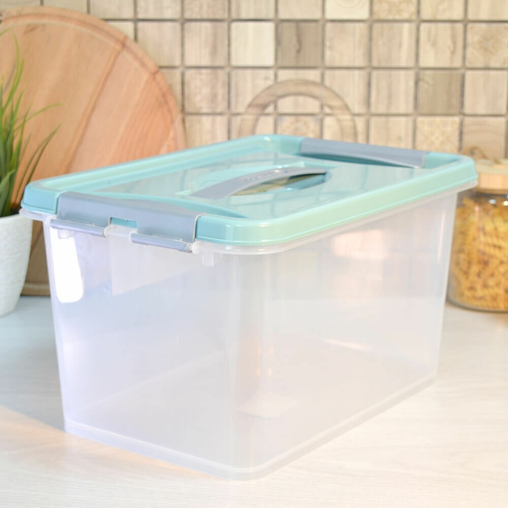 Контейнер 10л с защелками и ручкой "Клик", бирюзовый С274БИР