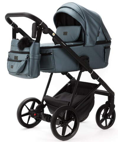 Детская коляска Adamex Vasco Deluxe 2 в 1 V-SM18 (ГОЛУБОЙ МЕТАЛИК КОЖА)