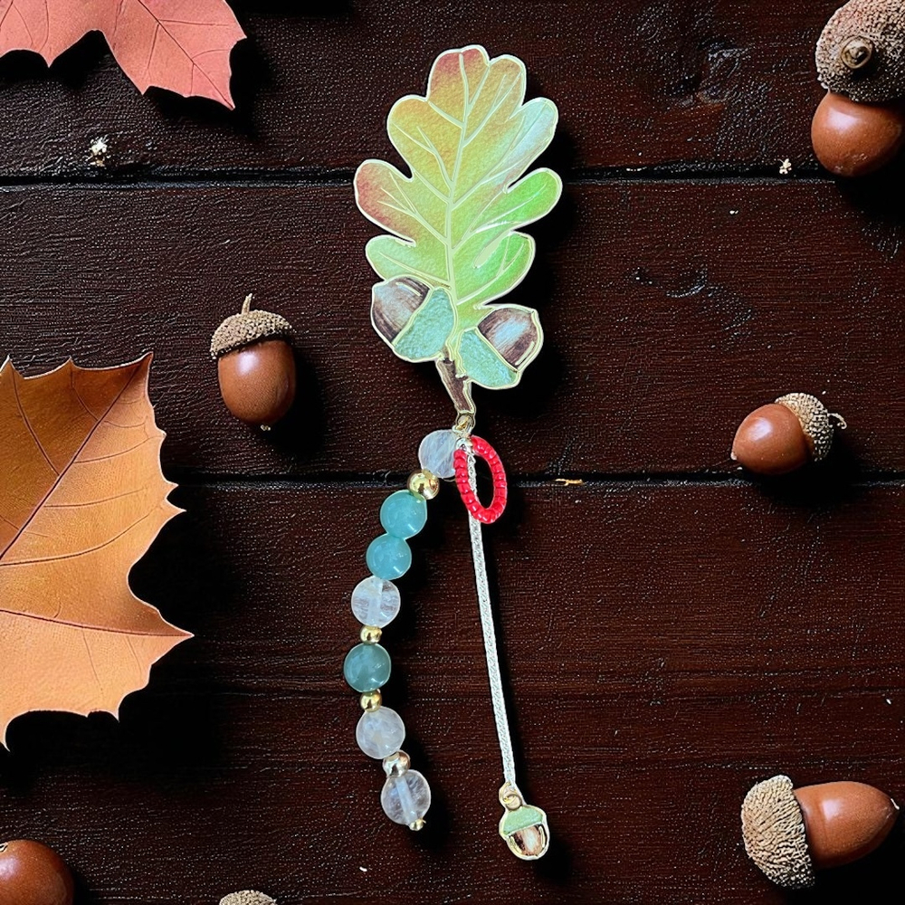 Книжная закладка. Дубовый лист. Авантюрин и Цитрин