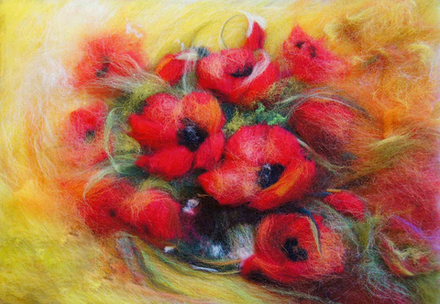 Набор для валяния (живопись цветной шерстью) Маки 21x29,7см (А4)