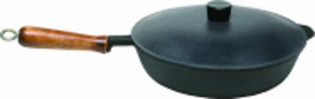 Сковорода чугунная 240/50-1-КАлД с деревянной ручкой и алюминиевой крышкой