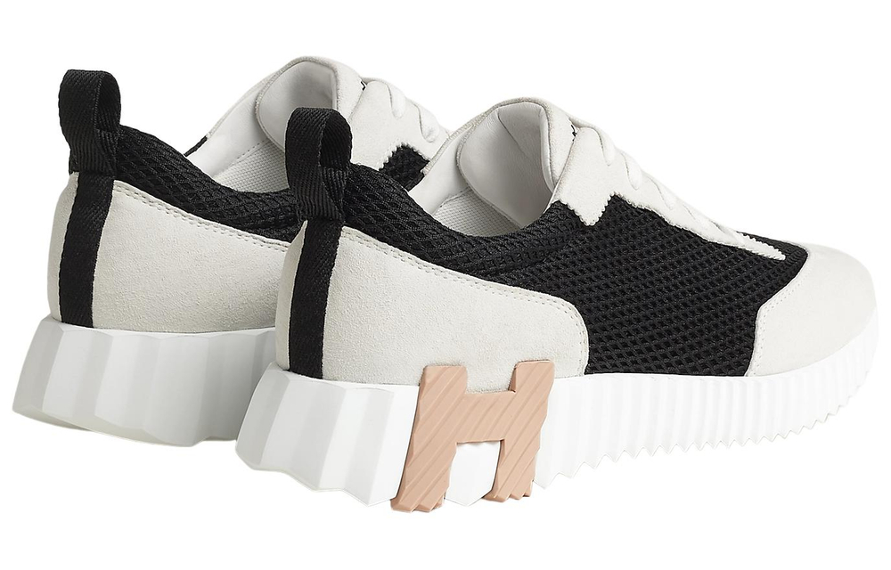 HERMES Bouncing Fabric Low top Casual Shoes Women"s Black White