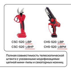 WORCRAFT Штанга для сучкореза и мини-пилы аккумуляторной телескопическая L110-168 см (без АКБ и ЗУ).