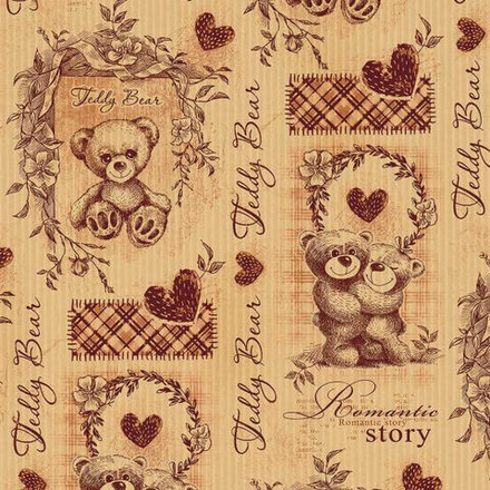 Упаковочная бумага, Крафт (0,7*10 м) Встреча (плюшевые мишки), 1 шт.