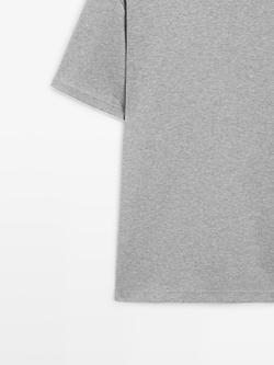 Massimo Dutti Футболка из 100% хлопка с контрастными деталями, серый меланж
