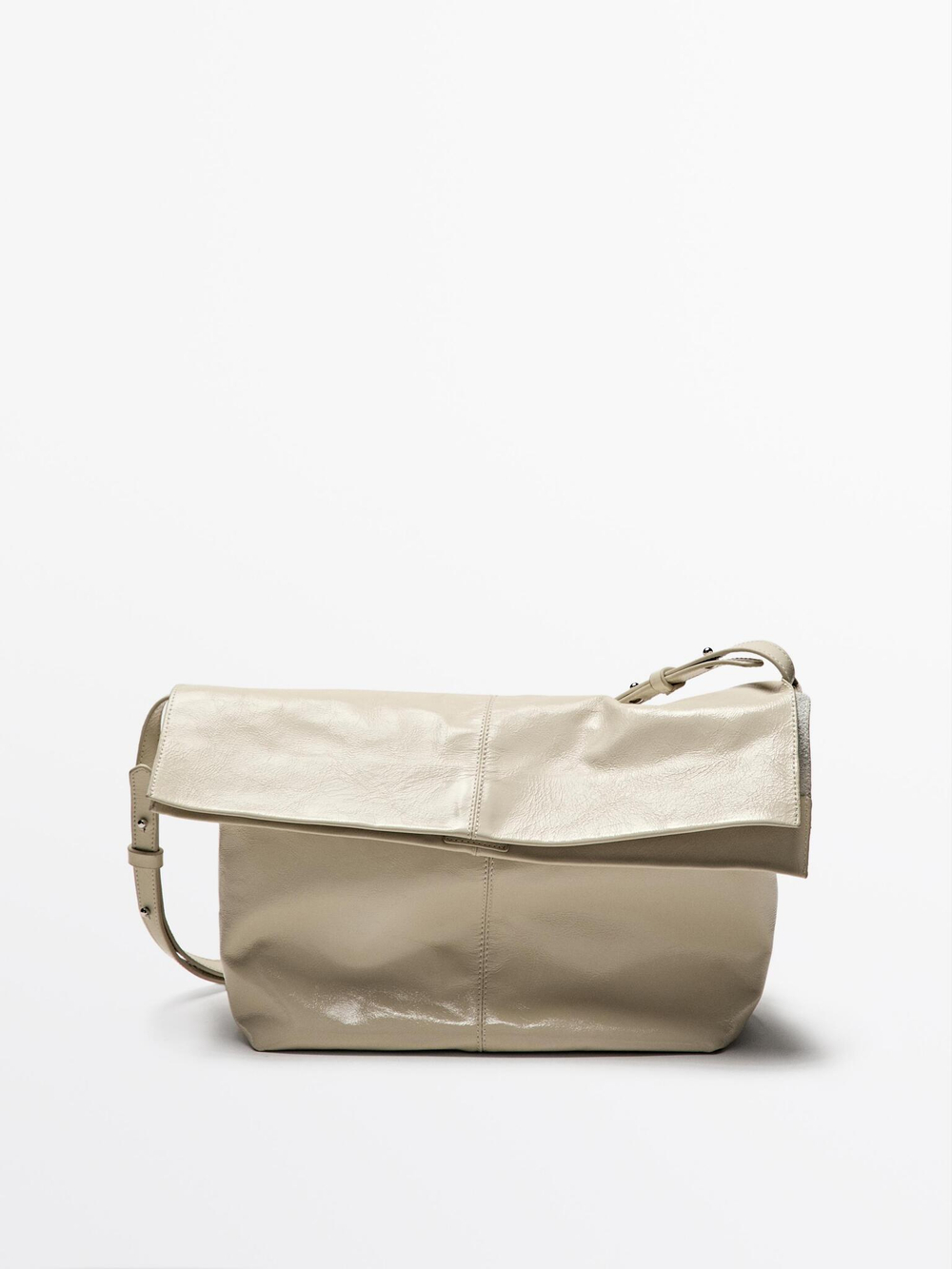 Massimo Dutti Сумка из кожи наппа с клапаном и эффектом кракле, кремовый