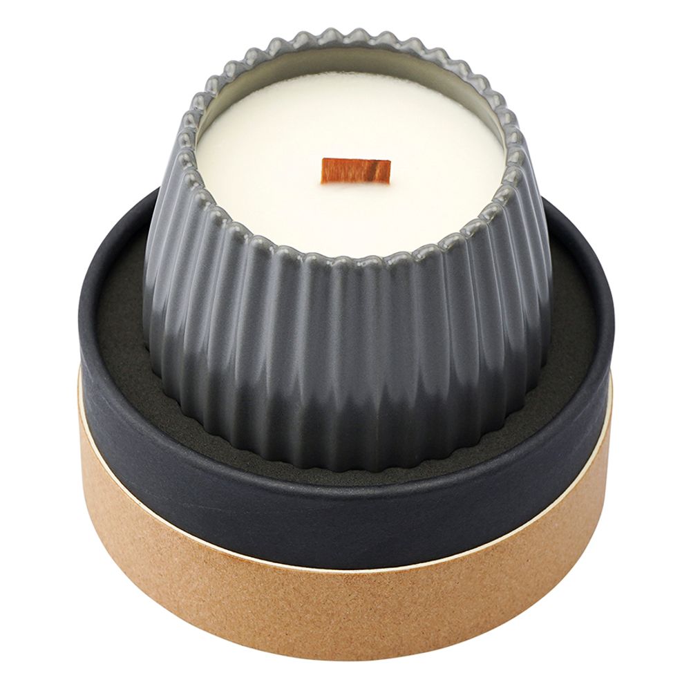 Свеча ароматическая с деревянным фитилём Nutmeg, Leather & Vanilla из коллекции Edge, серый, 60 ч