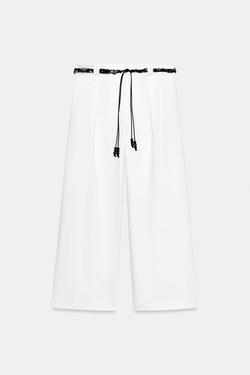 ZARA БРЮКИ ИЗ ПОПЛИНА С ПОЯСОМ-ПЛАТКОМ, БЕЛЫЙ