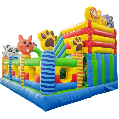 Коммерческий надувной батут «Звериный мир 2» с горкой и аркой, 6*5*4.2 м